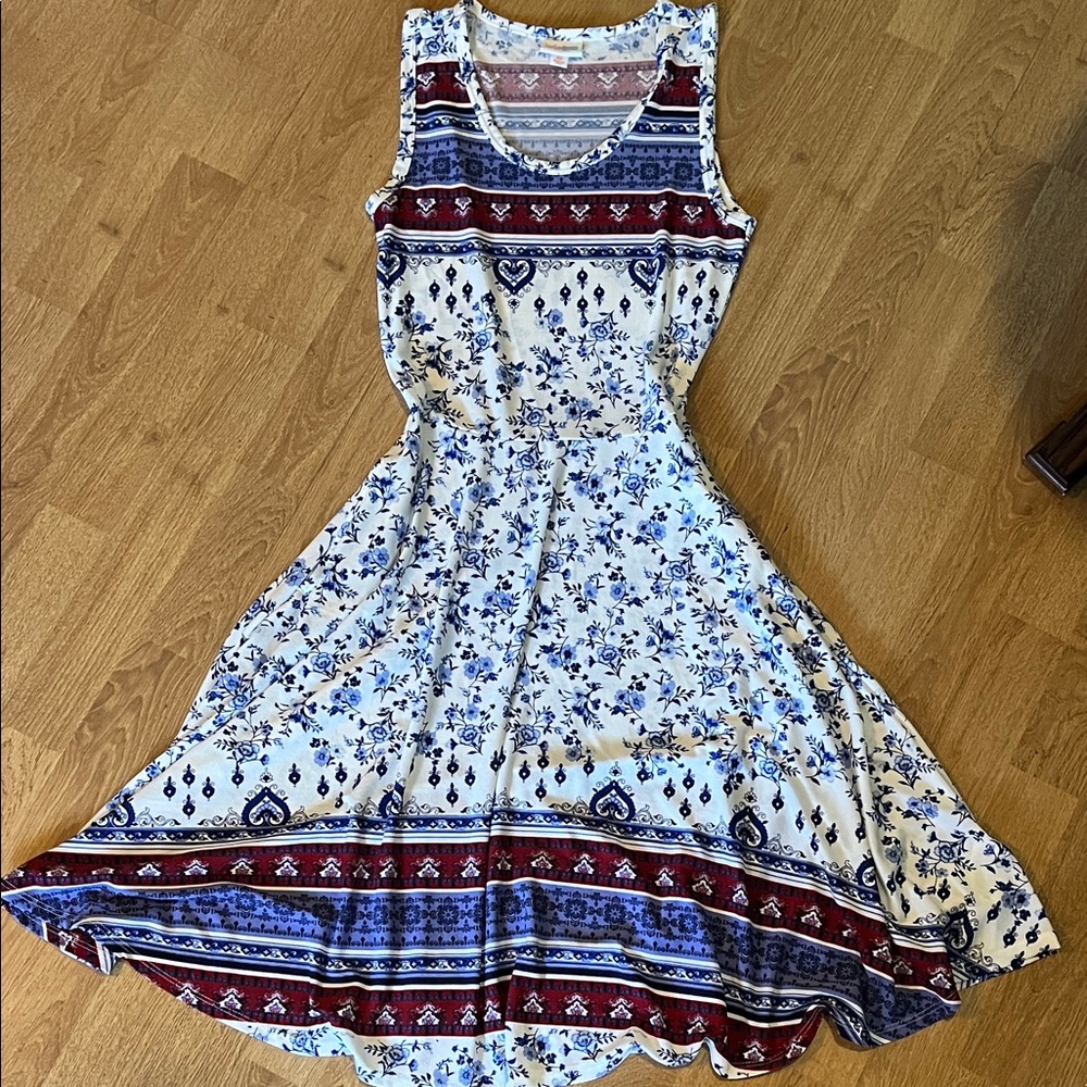 LuLaRoe Sleeveless Midi Dress - Cream and Blue